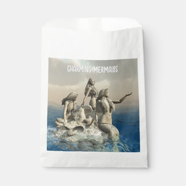 Mermaids statue. Customised Favour Bag (Front)