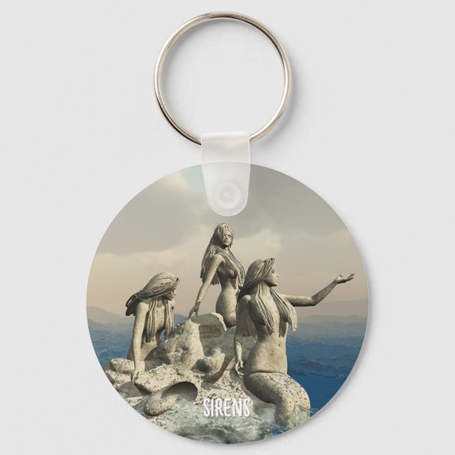 Mermaids statue. Customised Key Ring (Front)