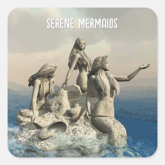 Mermaids statue. Customised Square Sticker (Front)