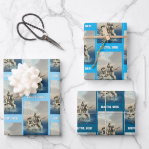 Mermaids statue. Customised Wrapping Paper Sheet