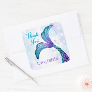 Mermaids Tail Thank You Birthday Party Square Sticker
