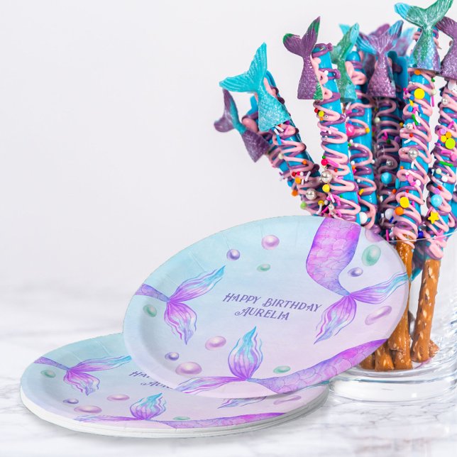 Mermaid's Tails Bright Mermaid Birthday Party Paper Plate (Creator Uploaded)