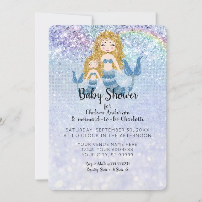 Mermaids Under the Sea Blonde Blue Baby Girl Invitation (Front)