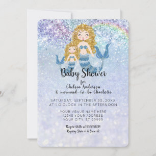 Mermaids Under the Sea Blonde Blue Baby Girl Invitation