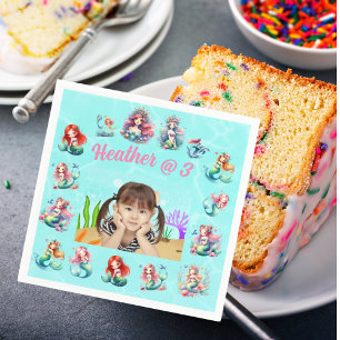 Mermaids Under the Sea Photo Kids Birthday Party Napkin