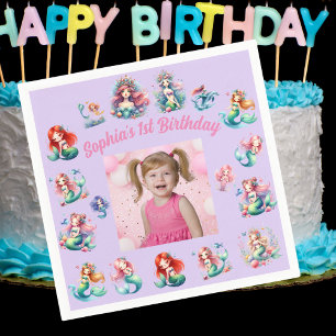 Mermaids Under the Sea Photo Kids Birthday Party Napkin