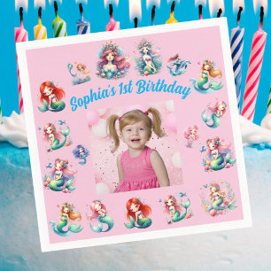 Mermaids Under the Sea Photo Kids Birthday Party Napkin