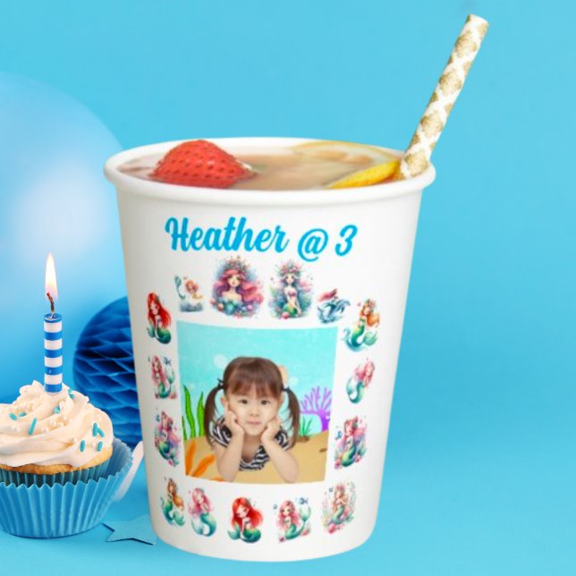 Mermaids Under the Sea Photo Kids Birthday Party Paper Cups (Creator Uploaded)