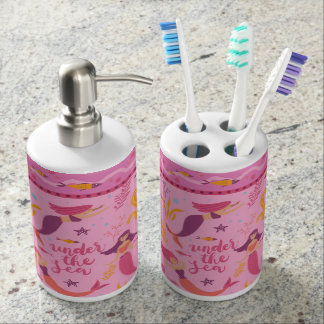 Mermaids Under The Sea - pink mauve Bathroom Set