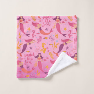 Mermaids Under The Sea - pink mauve Wash Cloth
