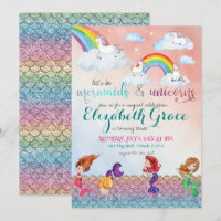 Mermaids, Unicorns & Rainbows Party Invitations