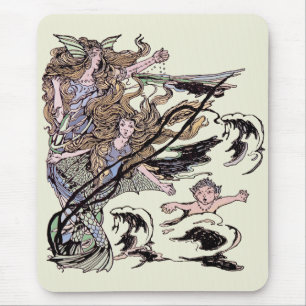 Mermaids Vintage Victorian Illustration Mouse Pad