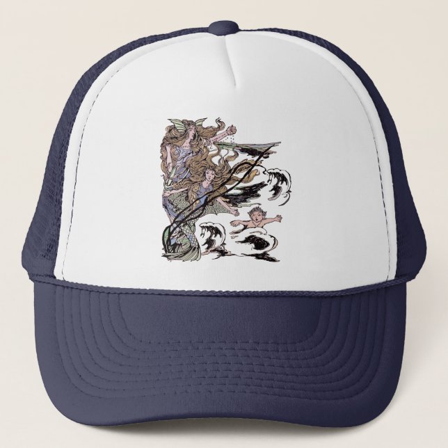 Mermaids Vintage Victorian Illustration Trucker Hat (Front)