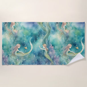 Mermaids watercolor art beach towel