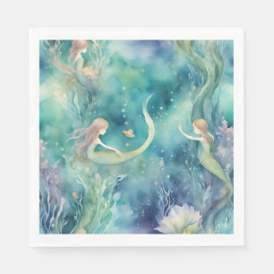 Mermaids watercolor art  napkin