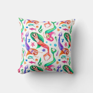 Mermaids Watercolor: Seamless Oceanic Pattern Cushion
