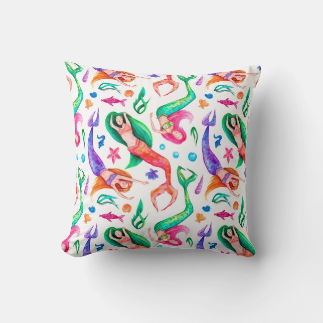 Mermaids Watercolor: Seamless Oceanic Pattern Cushion (Front)