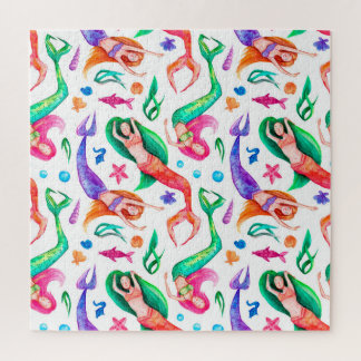 Mermaids Watercolor: Seamless Oceanic Pattern Jigsaw Puzzle