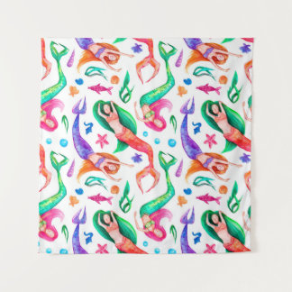 Mermaids Watercolor: Seamless Oceanic Pattern Tapestry