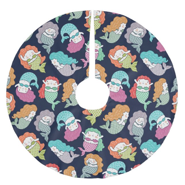 Mermaids: whimsical seamless pattern. brushed polyester tree skirt (Front)