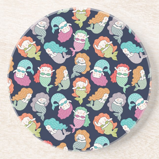Mermaids: whimsical seamless pattern. coaster (Front)