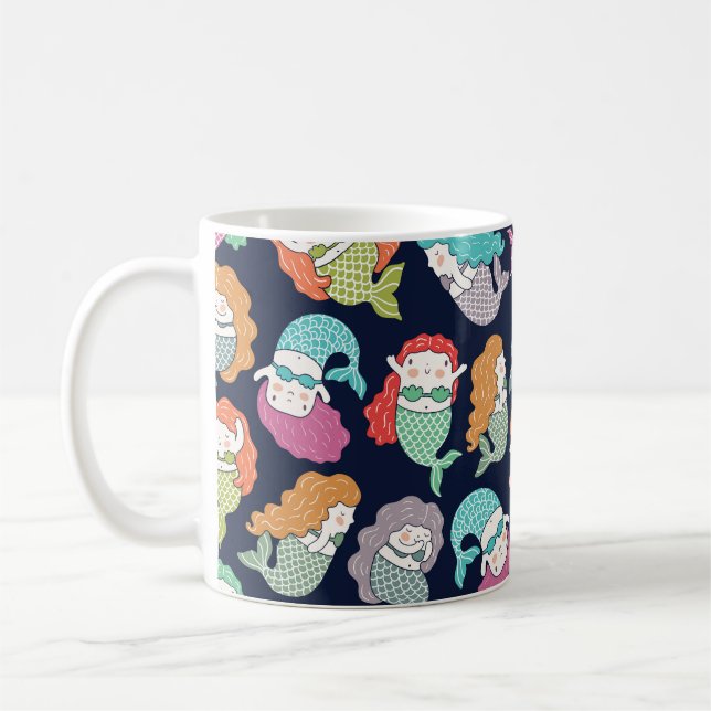 Mermaids: whimsical seamless pattern. coffee mug (Left)