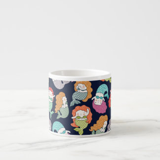 Mermaids: whimsical seamless pattern. espresso cup