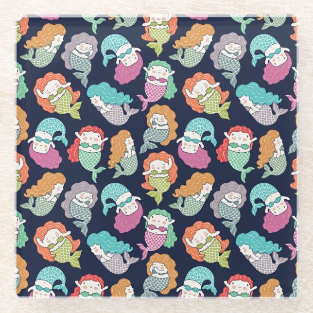 Mermaids: whimsical seamless pattern. glass coaster (Front)
