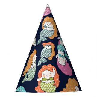 Mermaids: whimsical seamless pattern. party hat