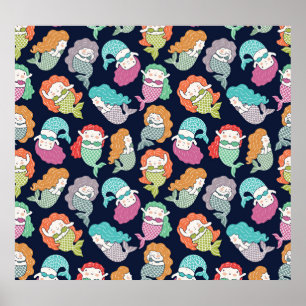 Mermaids: whimsical seamless pattern. poster