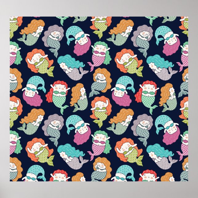 Mermaids: whimsical seamless pattern. poster (Front)