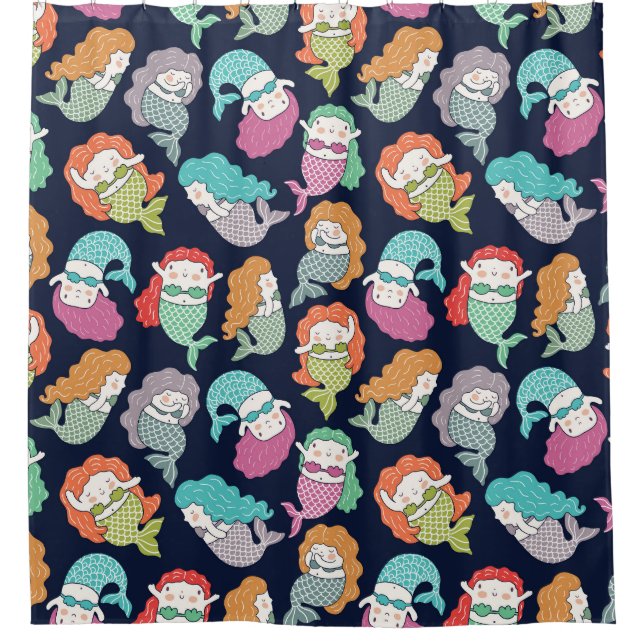 Mermaids: whimsical seamless pattern. shower curtain (Front)