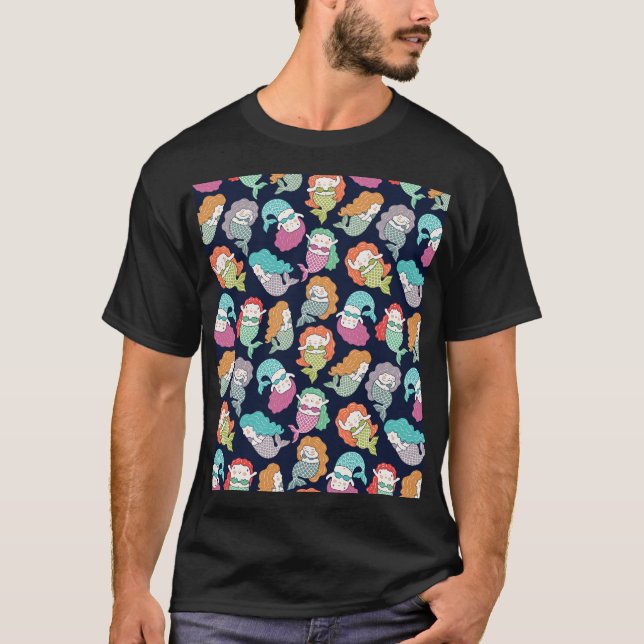 Mermaids: whimsical seamless pattern. T-Shirt (Front)