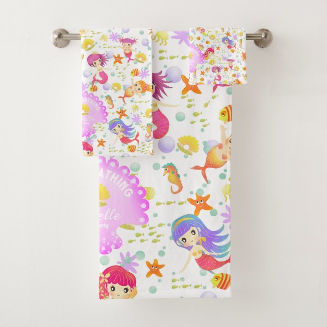 Mermaids White Bath Towel Set (Insitu)