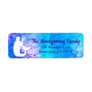 Merman and Trident   Family Name Return Address Label