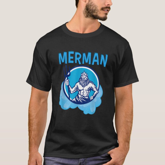 Merman Costume For Men With Poseidon Trident Merma T-Shirt (Front)