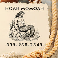 Merman Hunk On Rock Tail In The Surf of Sea Waves