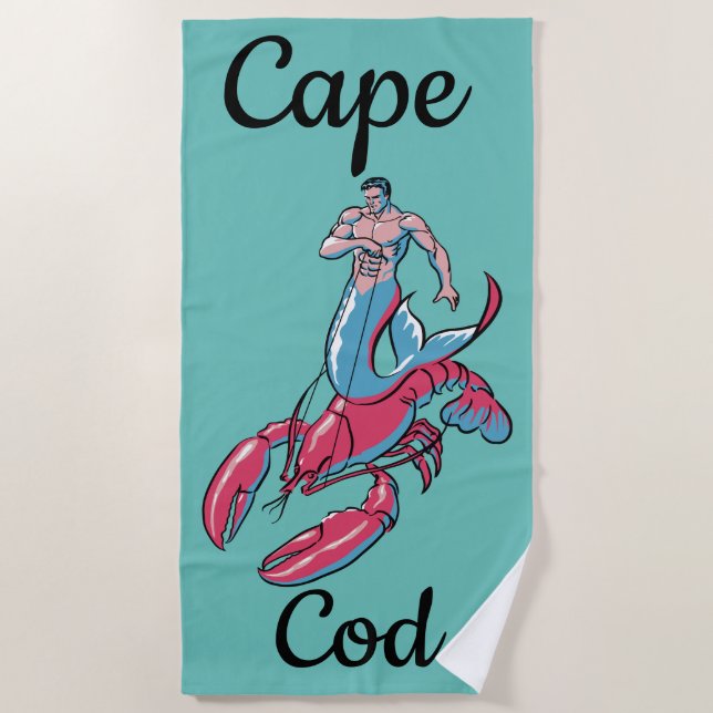 Merman Riding Lobster Beach Towel (Front)