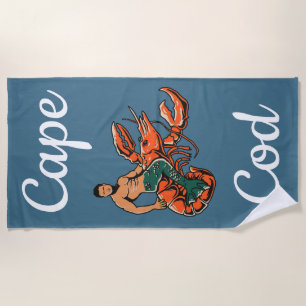 Merman Riding Lobster Beach Towel
