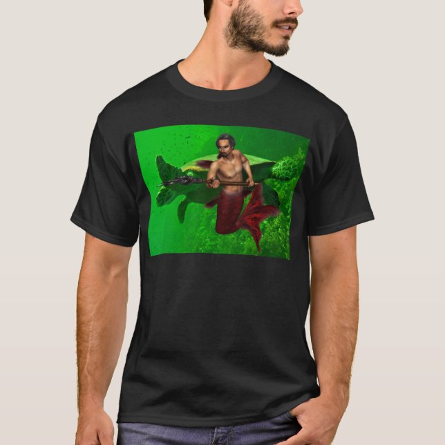 Merman with Sea Turtle Men's T-Shirt (Front)