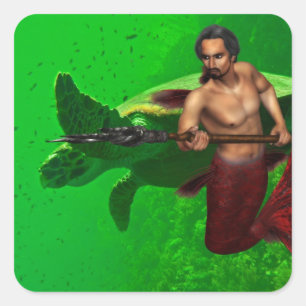 Merman with Sea Turtle Sticker