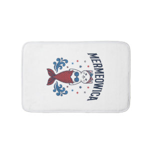 Mermeowica Patriotic Cat Mermaid Shirt Design_1 Bath Mat