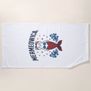 Mermeowica Patriotic Cat Mermaid Shirt Design_1 Beach Towel