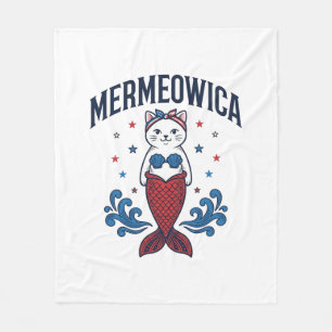 Mermeowica Patriotic Cat Mermaid Shirt Design_1 Fleece Blanket