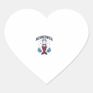 Mermeowica Patriotic Cat Mermaid Shirt Design_1 Heart Sticker