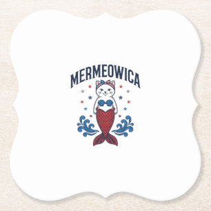Mermeowica Patriotic Cat Mermaid Shirt Design_1 Paper Coaster