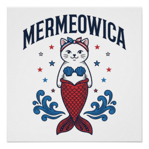 Mermeowica Patriotic Cat Mermaid Shirt Design_1 Poster