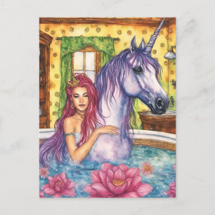 Mermiad and Unicorn Bathing fantasy Postcard