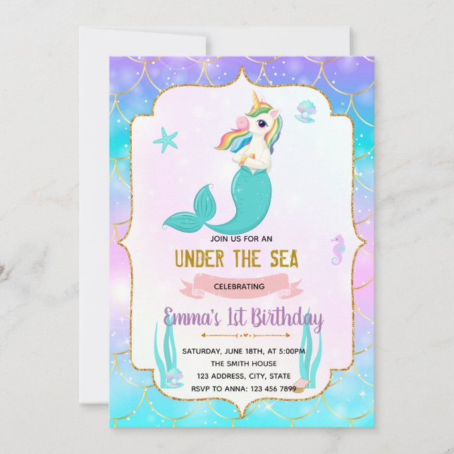 Mermicorn birthday invitation (Front)