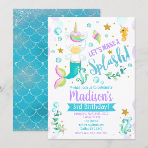 Mermicorn Birthday Invitation Mermaid Unicorn